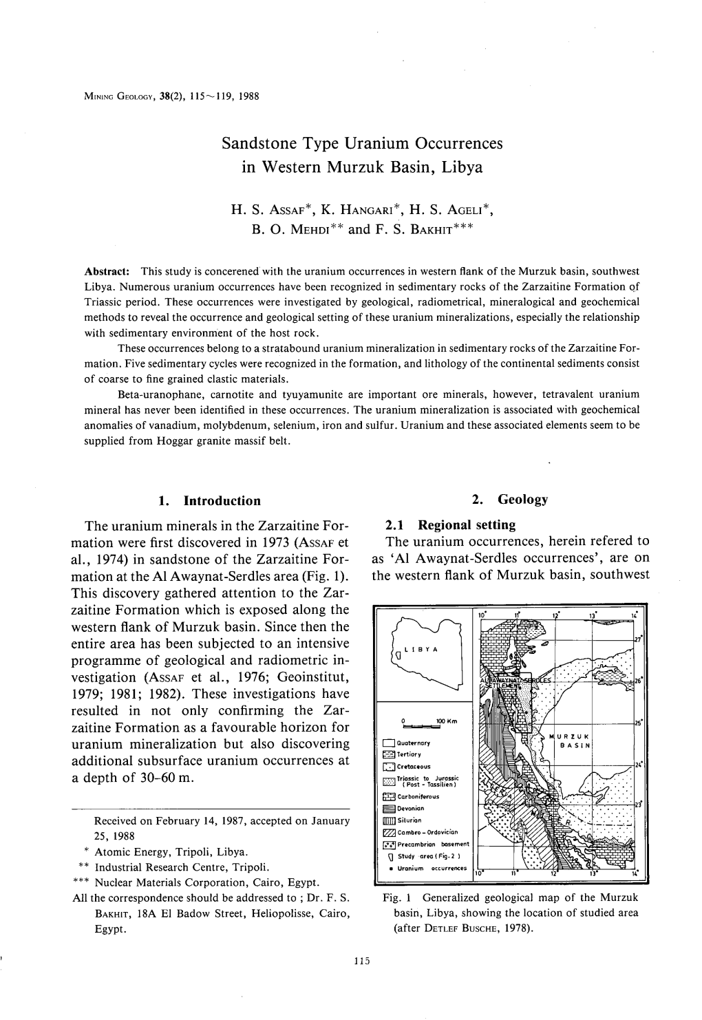 Sandstone Type Uranium Occurrences in Western Murzuk Basin, Libya