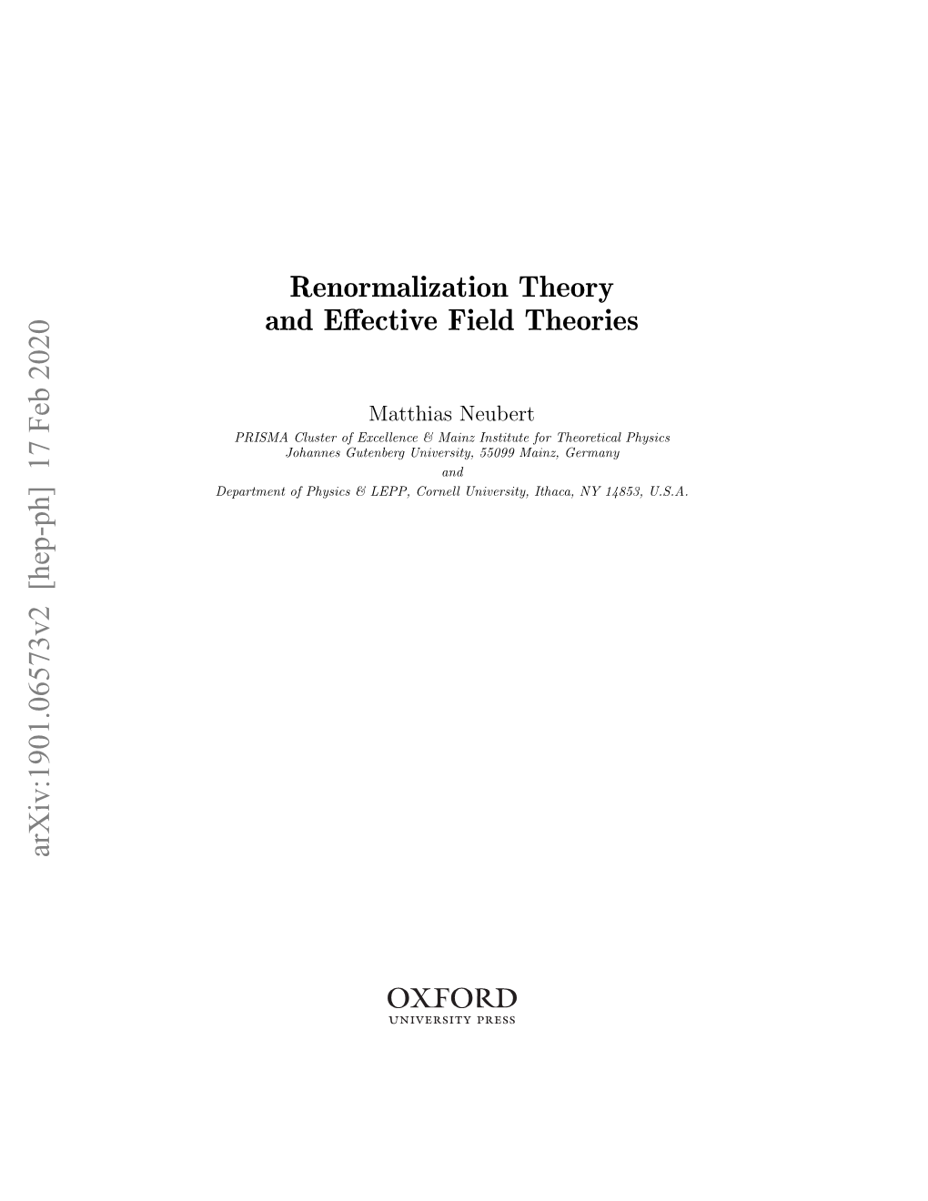 Renormalization Theory and Effective Field Theories