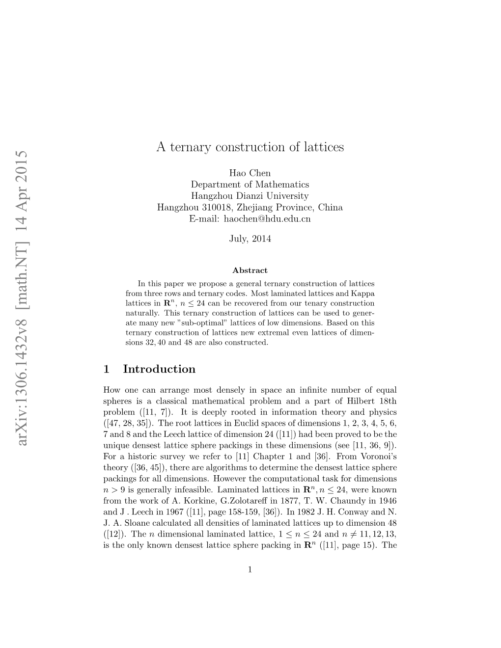 A Ternary Construction of Lattices