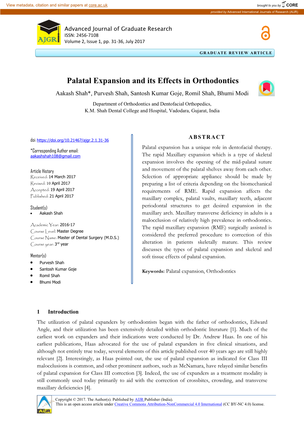 Palatal Expansion and Its Effects in Orthodontics