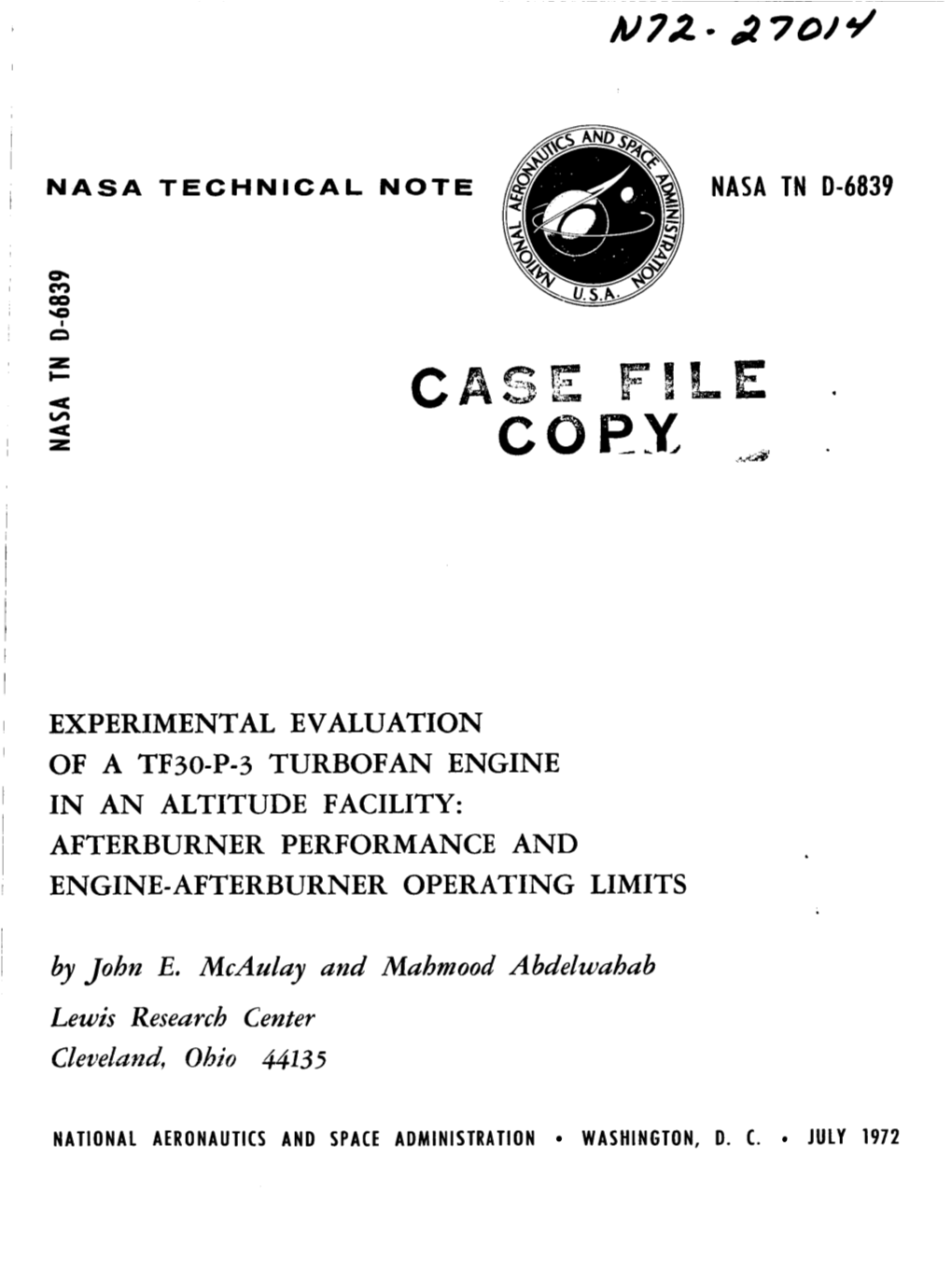 Experimental Evaluation of a Tf3o-P-3 Turbofan Engine in an Altitude Facility: Afterburner Performance and Engine-Afterburner Operating Limits