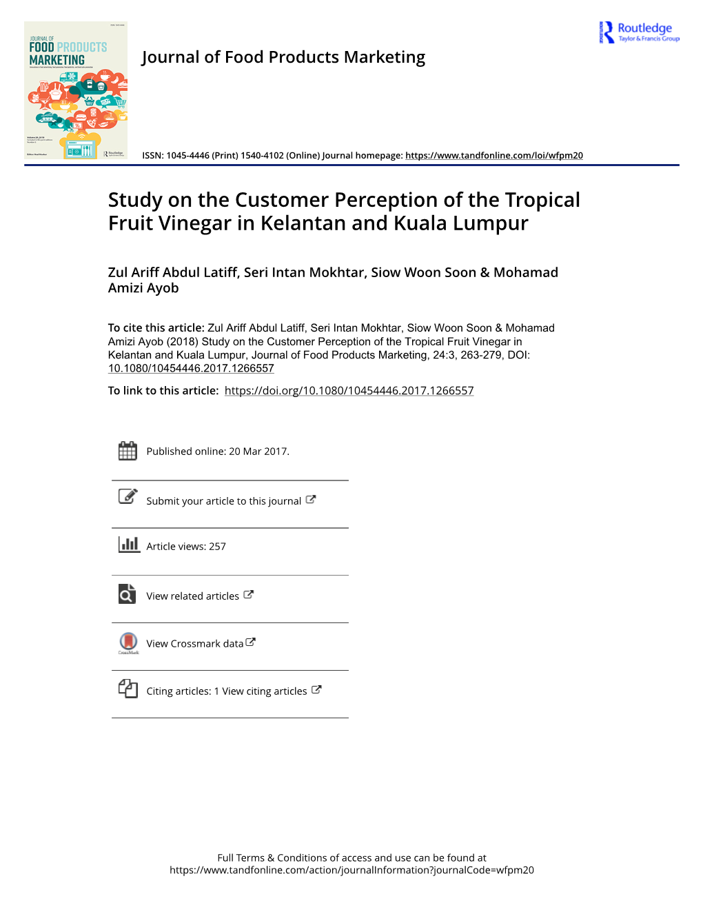 Study on the Customer Perception of the Tropical Fruit Vinegar in Kelantan and Kuala Lumpur