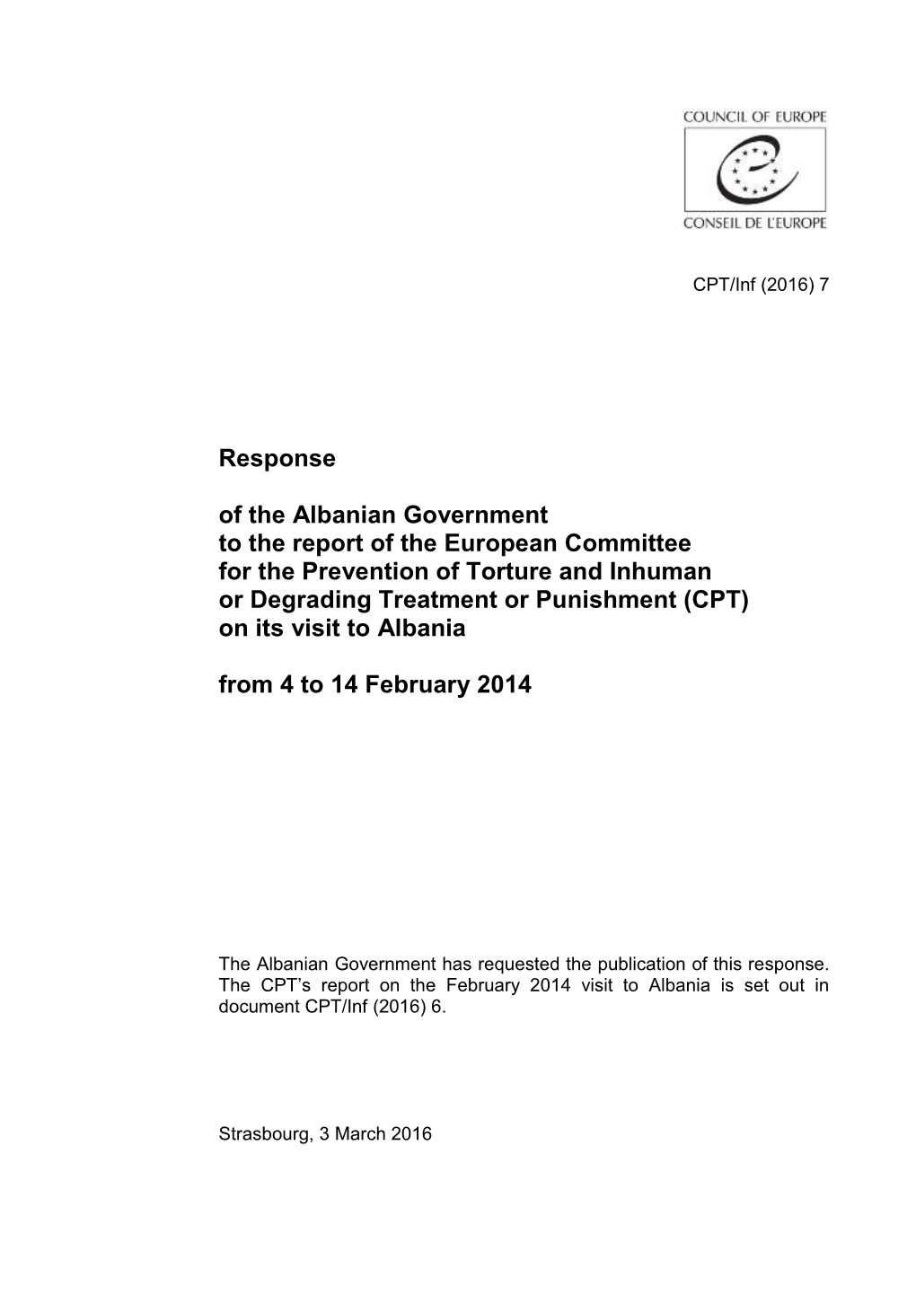 Response of the Albanian Government to the Report of The