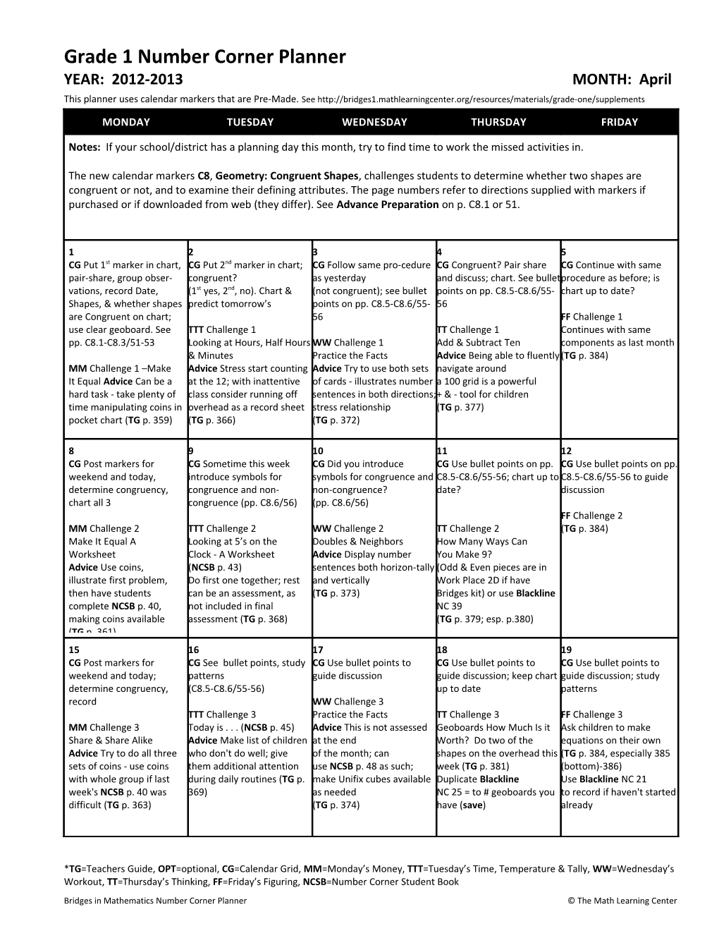 Kindergarten Number Corner Planner s1