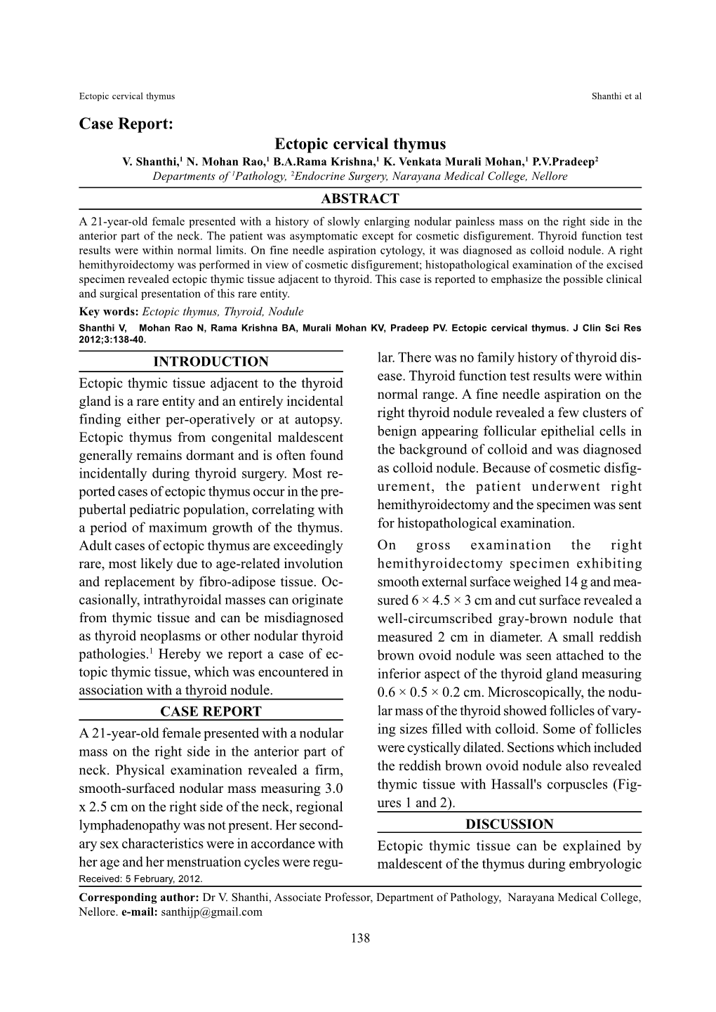 Case Report: Ectopic Cervical Thymus V