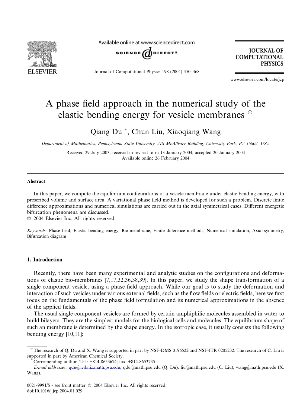 A Phase Field Approach in the Numerical Study of the Elastic