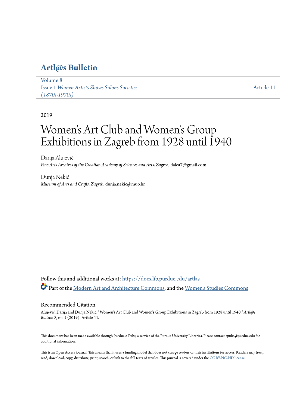 Women's Art Club and Women's Group Exhibitions in Zagreb From