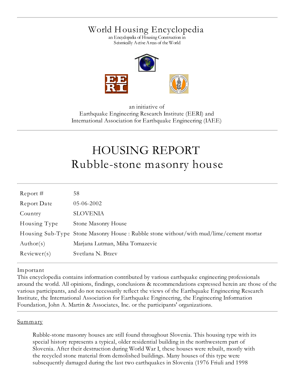 HOUSING REPORT Rubble-Stone Masonry House