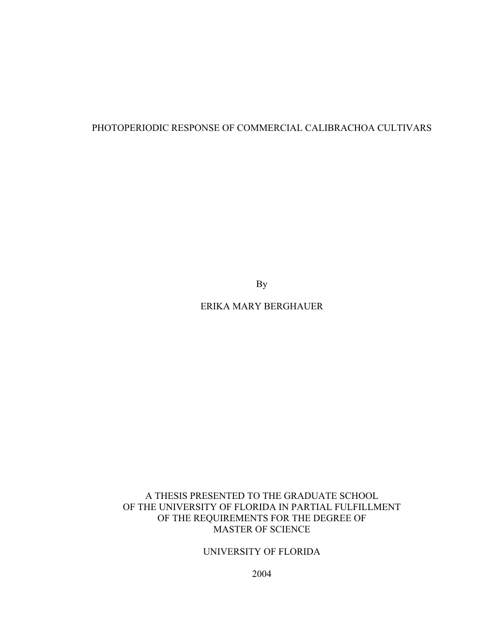 Photoperiodic Response of Commercial Calibrachoa Cultivars