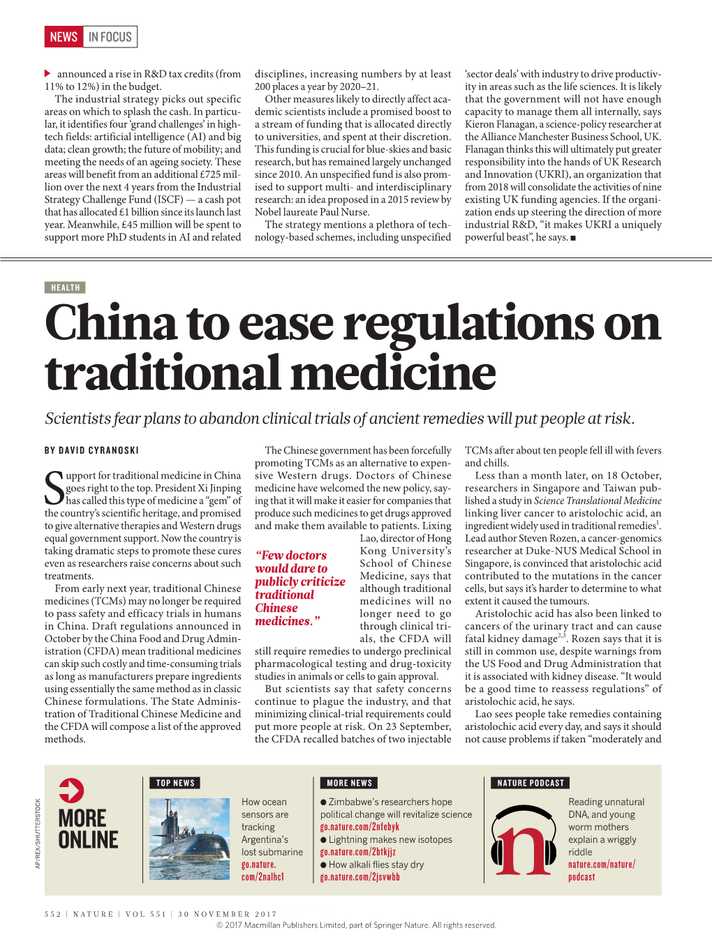 China to Ease Regulations on Traditional Medicine Scientists Fear Plans to Abandon Clinical Trials of Ancient Remedies Will Put People at Risk