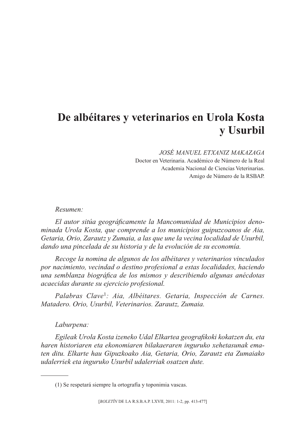 De Albéitares Y Veterinarios En Urola Kosta Y Usurbil