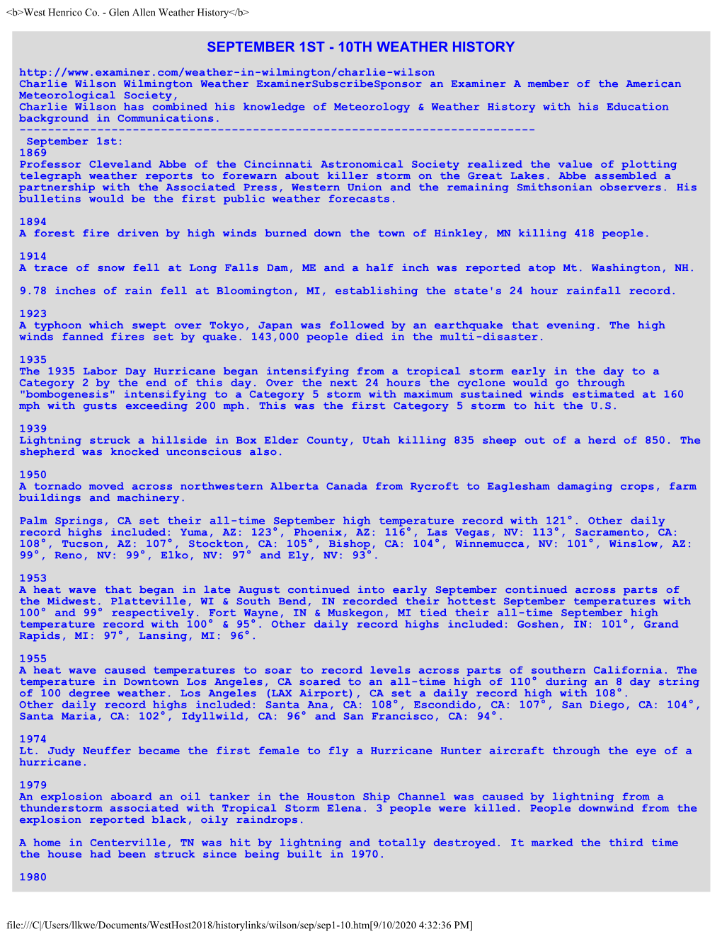 Glen Allen Weather History&lt;/B&gt;