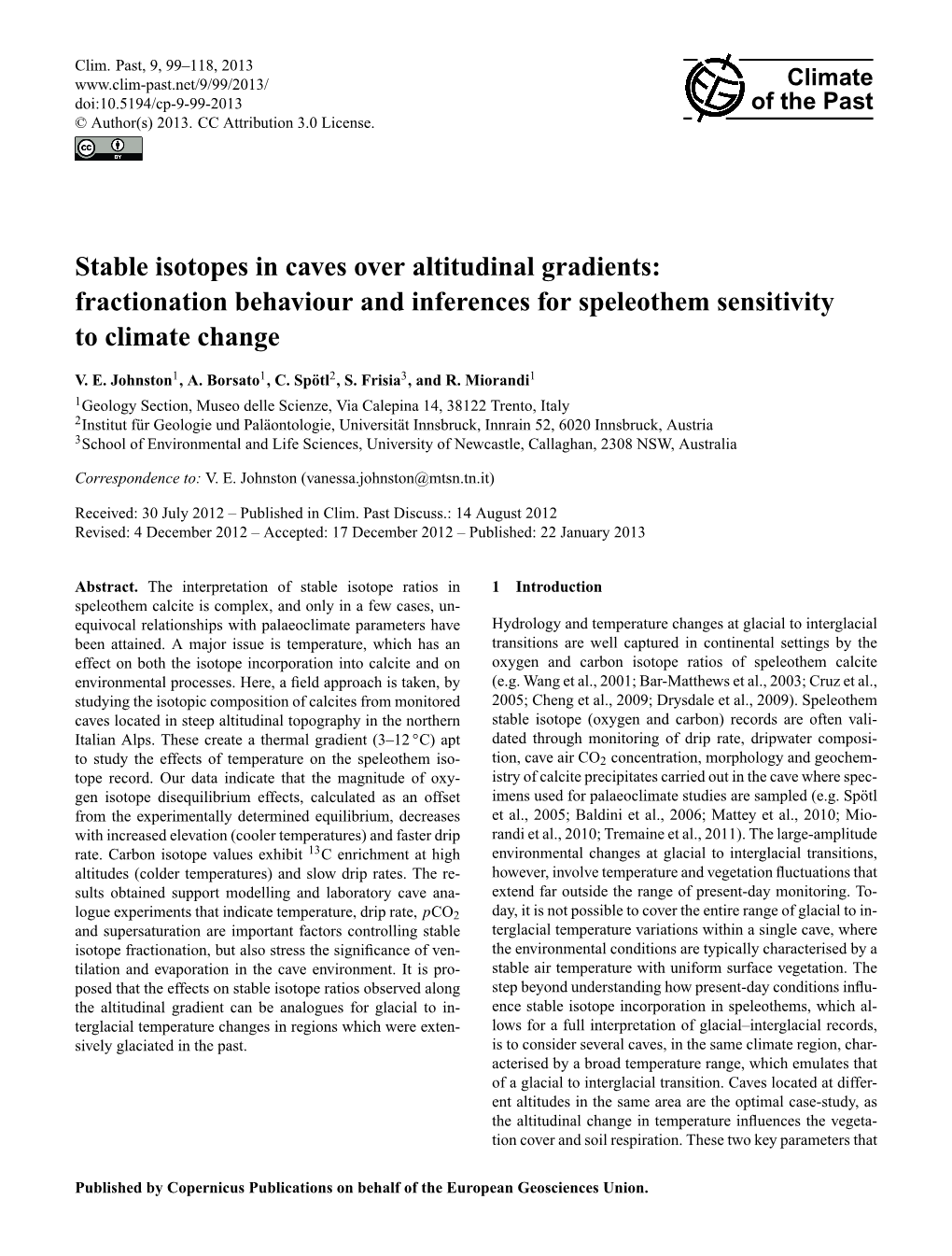 Stable Isotopes in Caves Over Altitudinal Gradients: Fractionation Behaviour and Inferences for Speleothem Sensitivity to Climate Change