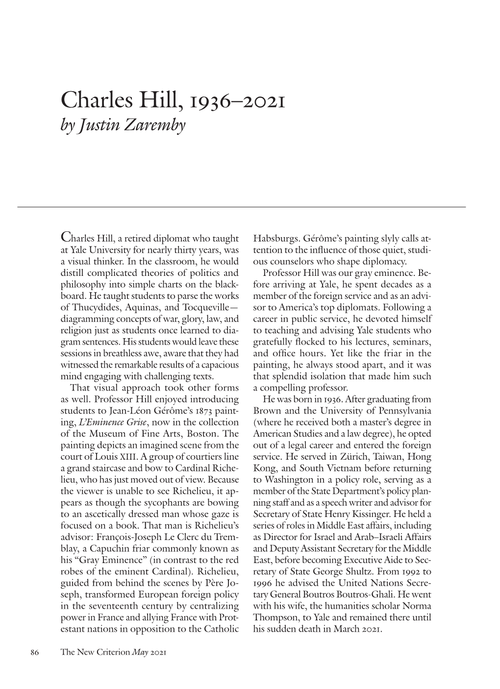 Charles Hill, 1936-2001