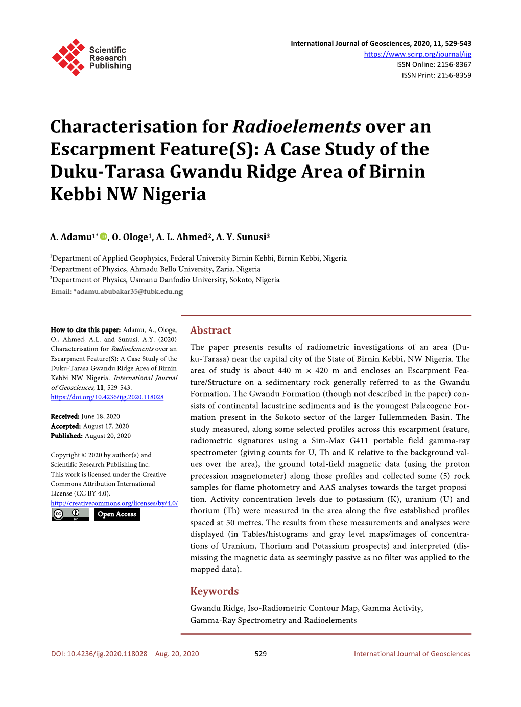 A Case Study of the Duku-Tarasa Gwandu Ridge Area of Birnin Kebbi NW Nigeria