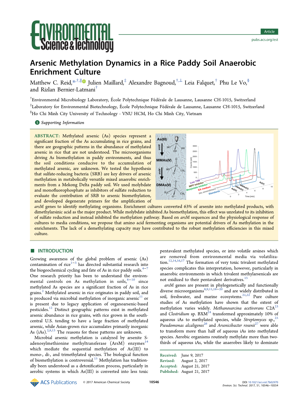 Arsenic Methylation Dynamics in a Rice Paddy Soil Anaerobic Enrichment Culture † ∥ ‡ † ⊥ † § Matthew C