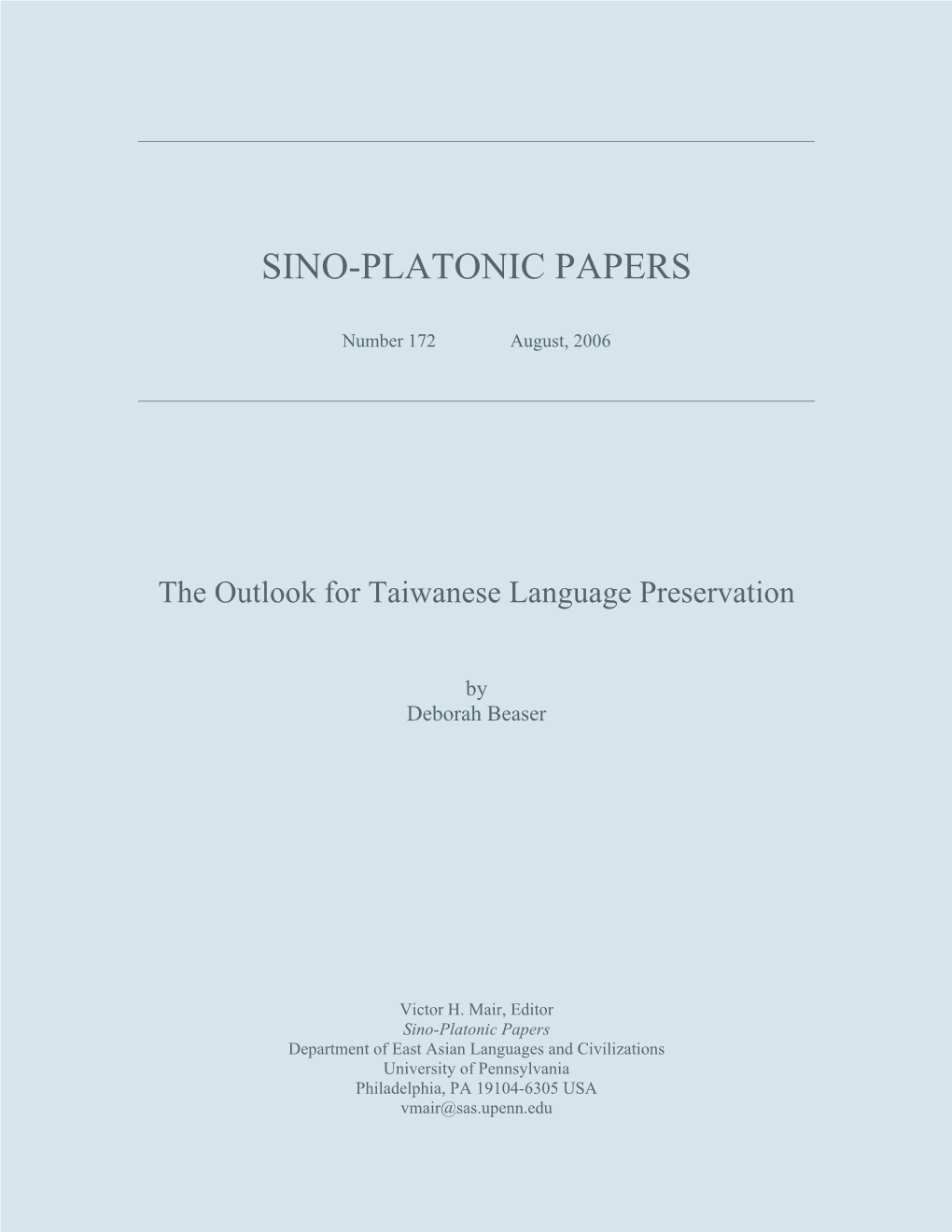 The Outlook for Taiwanese Language Preservation