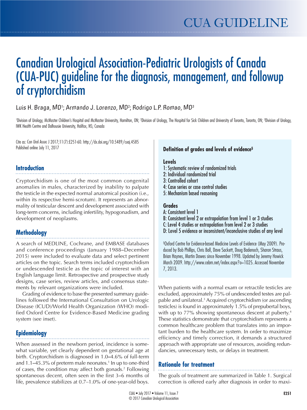(CUA-PUC) Guideline for the Diagnosis, Management, and Followup of Cryptorchidism