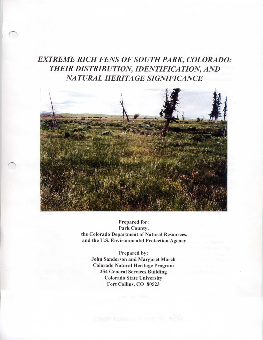 Extreme Rich Fens of South Park, Colorado: Their Distribution, Identification, and Natural Heritage Significance