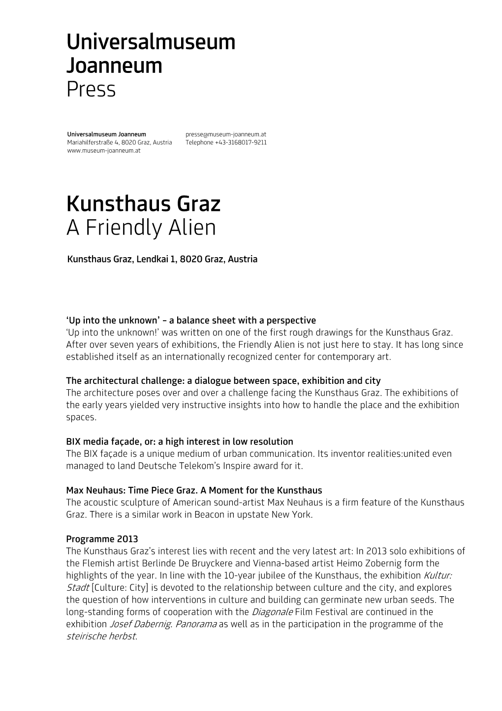 Universalmuseum Joanneum Press Kunsthaus Graz a Friendly Alien