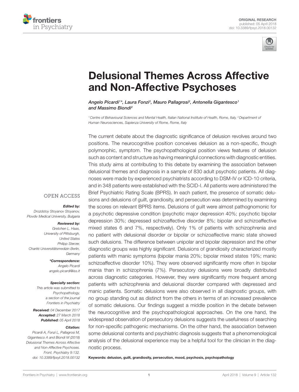 Delusional Themes Across Affective and Non-Affective Psychoses
