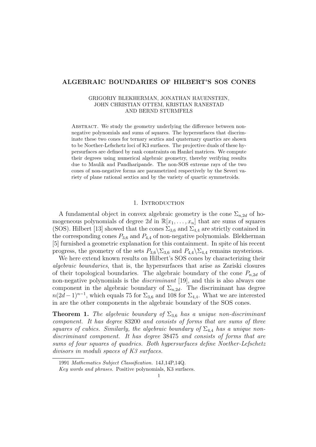 Algebraic Boundaries of Hilbert's Sos Cones