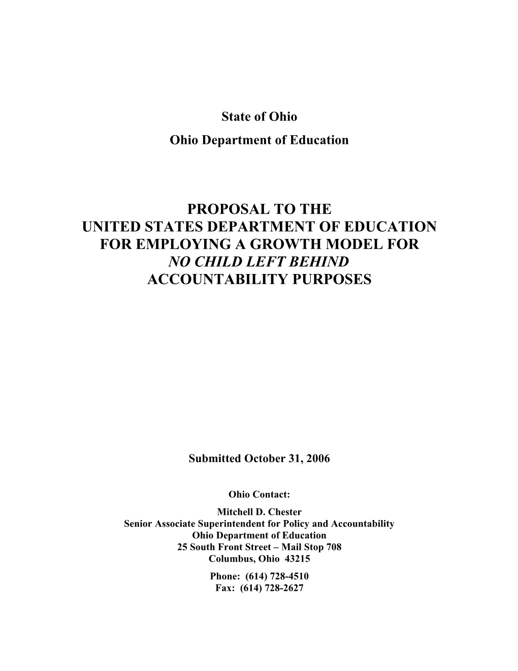 State of Ohio Growth Model Pilot Proposal (MS WORD)