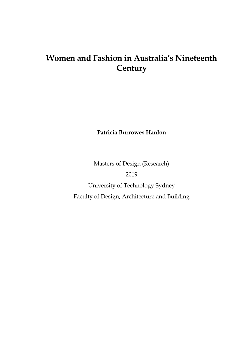 Women and Fashion in Australia's Nineteenth Century