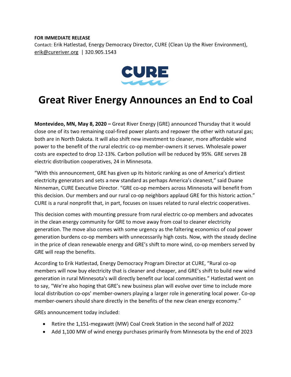 Great River Energy Announces an End to Coal