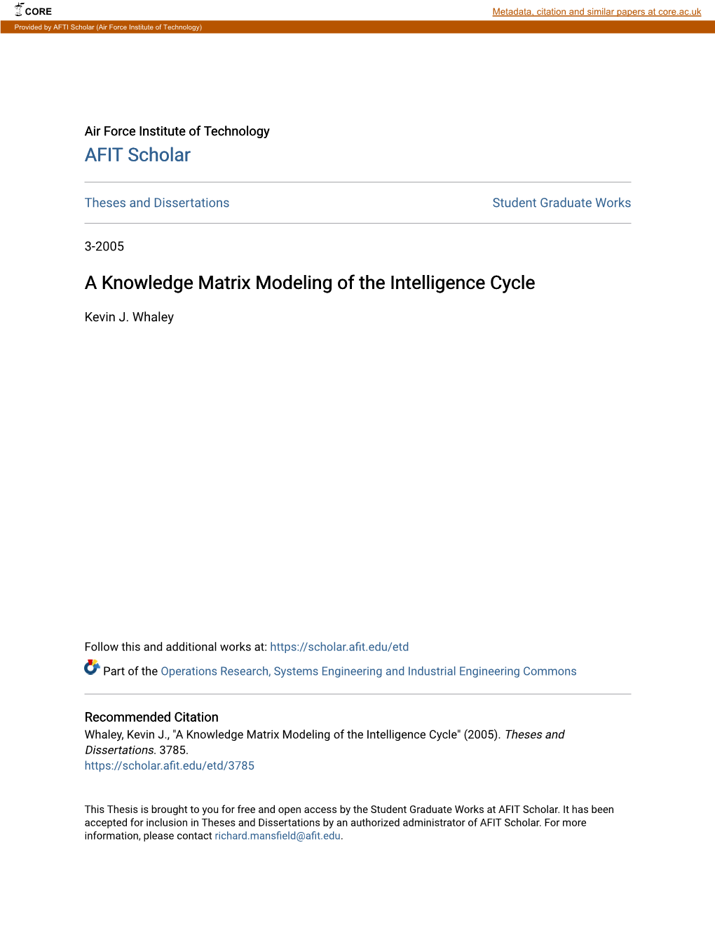 A Knowledge Matrix Modeling of the Intelligence Cycle