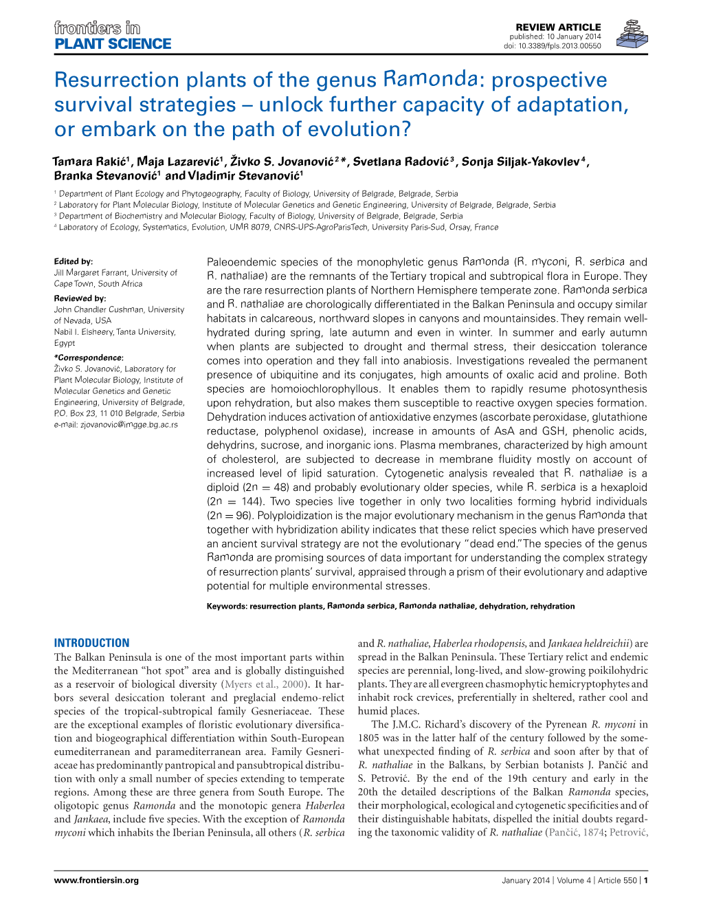 Resurrection Plants of the Genus Ramonda: Prospective Survival Strategies – Unlock Further Capacity of Adaptation, Or Embark on the Path of Evolution?