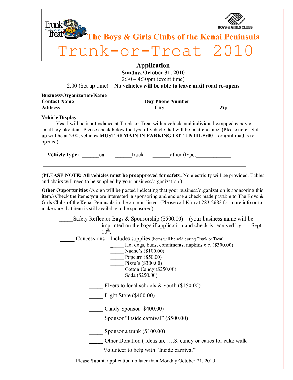 The Boys & Girls Clubs of the Kenai Peninsula Trunk-Or-Treat