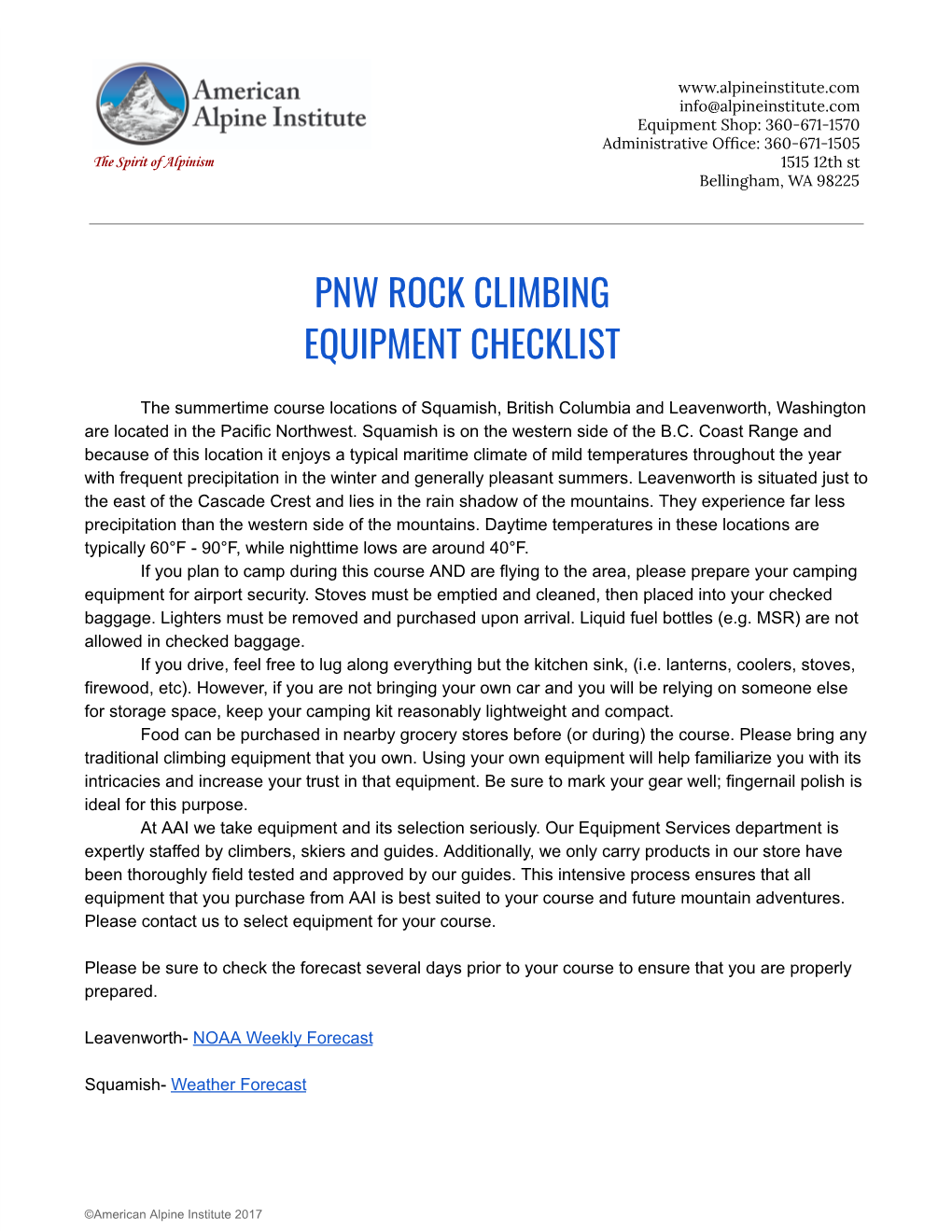 Pnw Rock Climbing Equipment Checklist