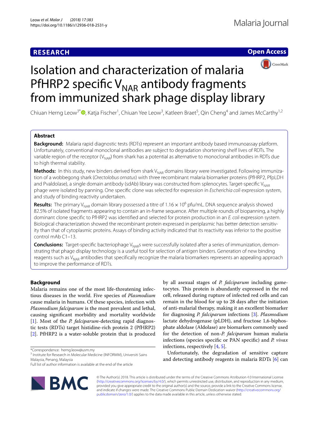 Isolation and Characterization of Malaria Pfhrp2