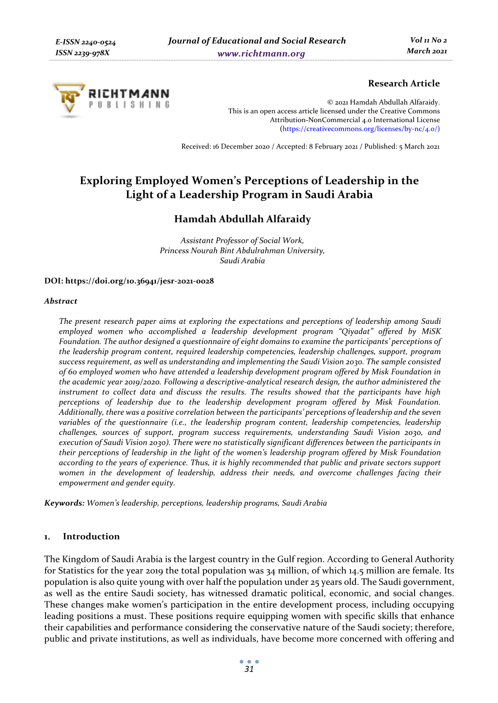 Exploring Employed Women's Perceptions of Leadership in The