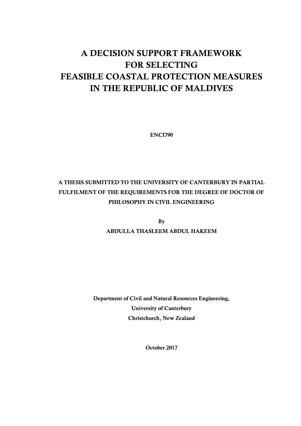 A Decision Support Framework for Selecting Feasible Coastal Protection Measures in the Republic of Maldives