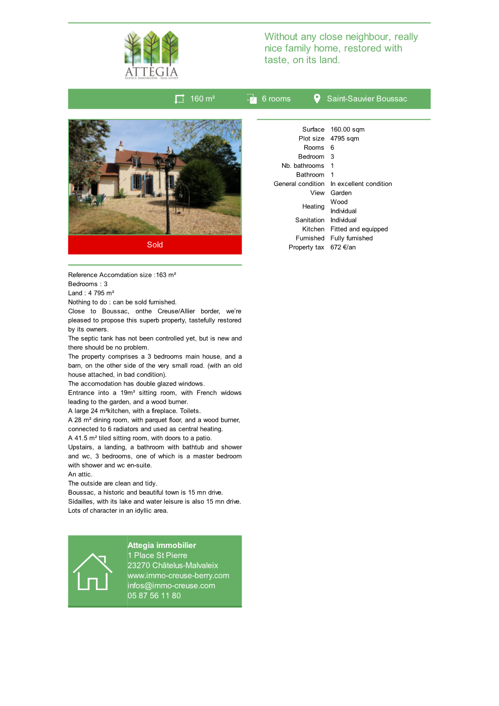 House Detached for Sale Saint-Sauvier Boussac Attegia Immobilier