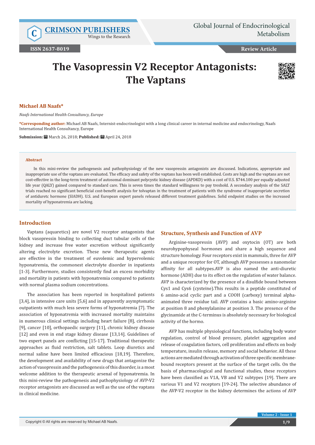 The Vasopressin V2 Receptor Antagonists:The Vaptans