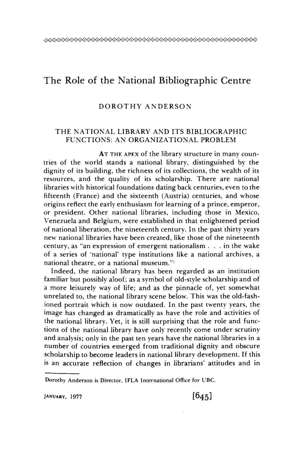 The Role of the National Bibliographic Centre