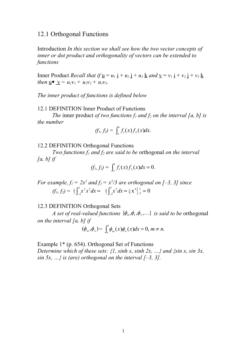 12.1 Orthogonal Functions