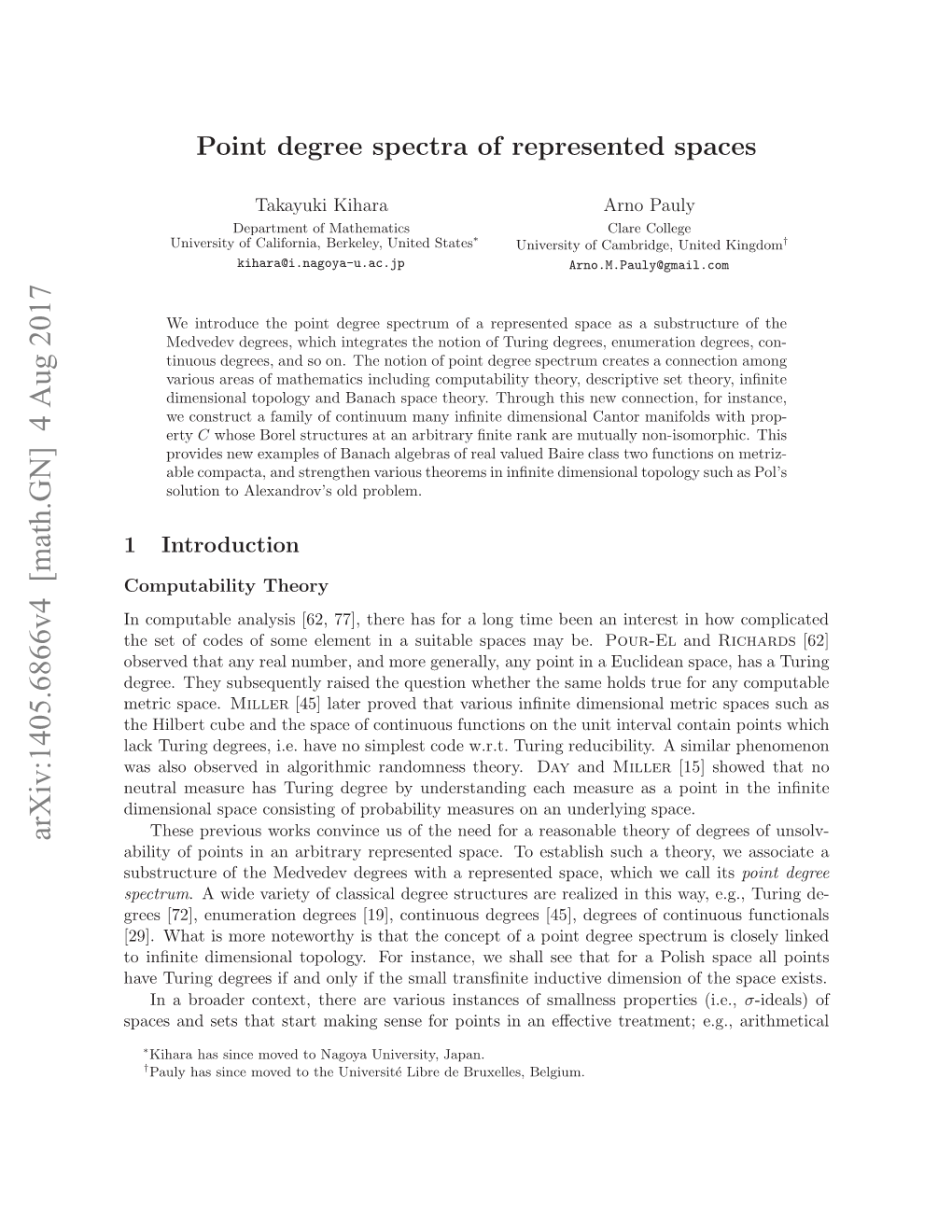 Point Degree Spectra of Represented Spaces