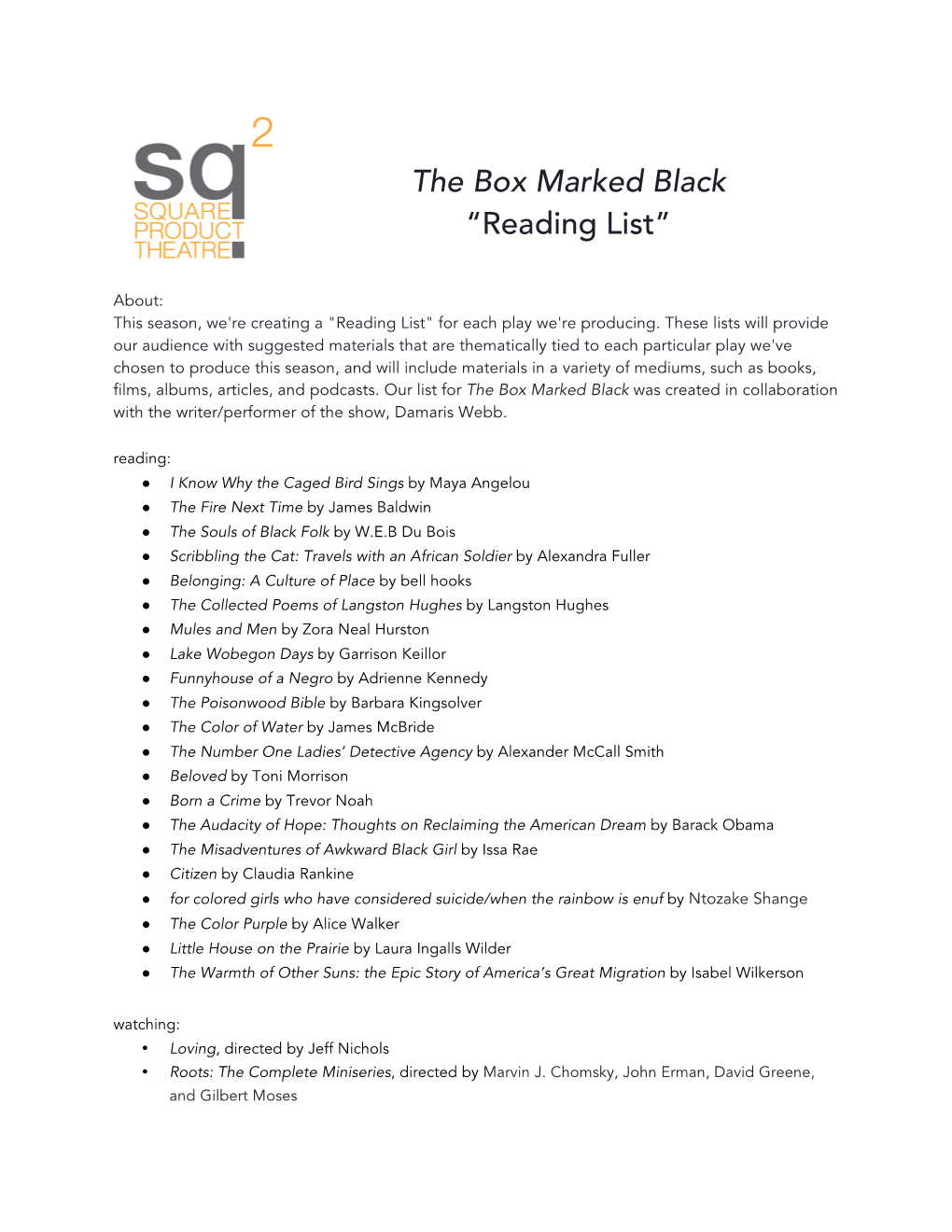 The Box Marked Black “Reading List”