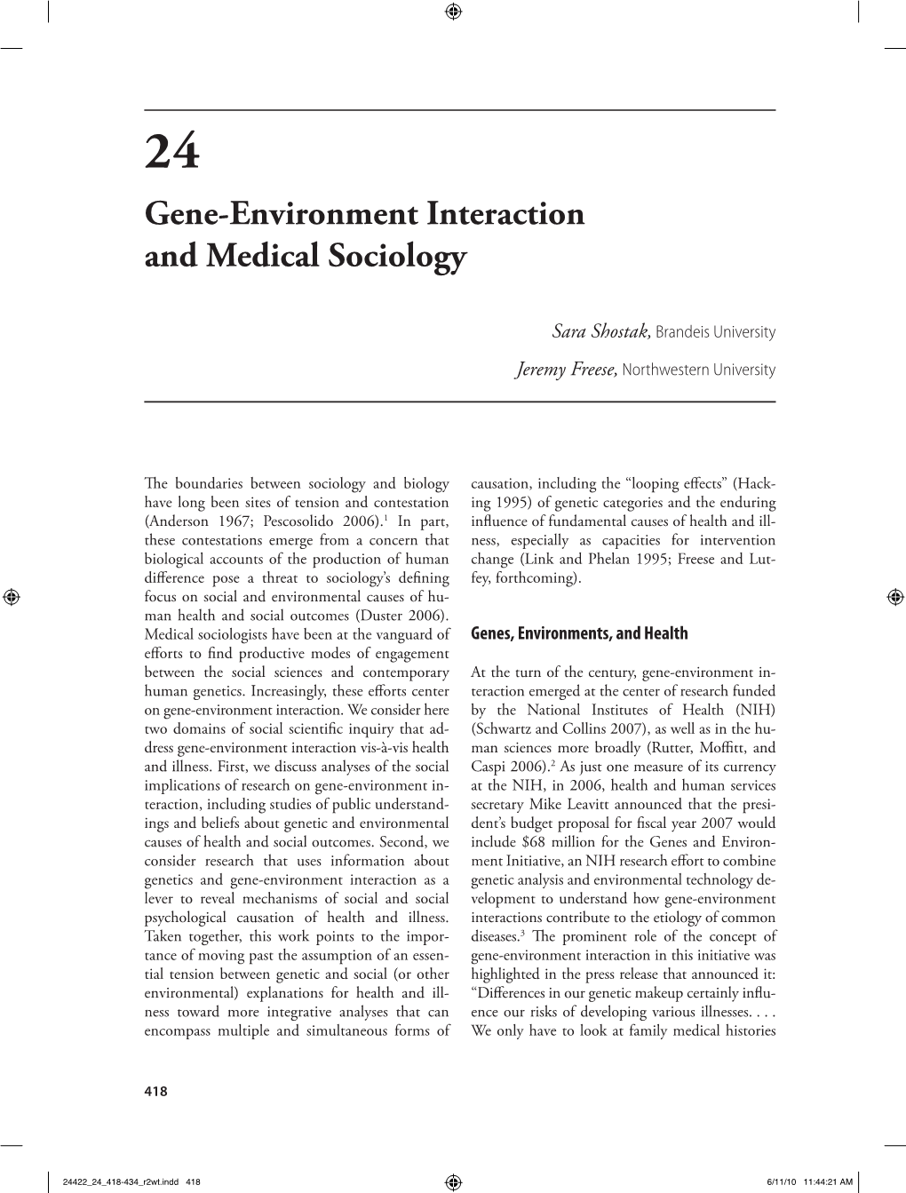 Gene-Environment Interaction and Medical Sociology