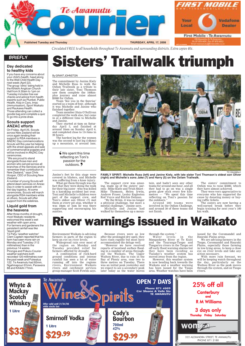 TE AWAMUTU COURIER, THURSDAY, APRIL 17, 2008 Holden, Ford Dealers Look Forward to Hamilton Battle