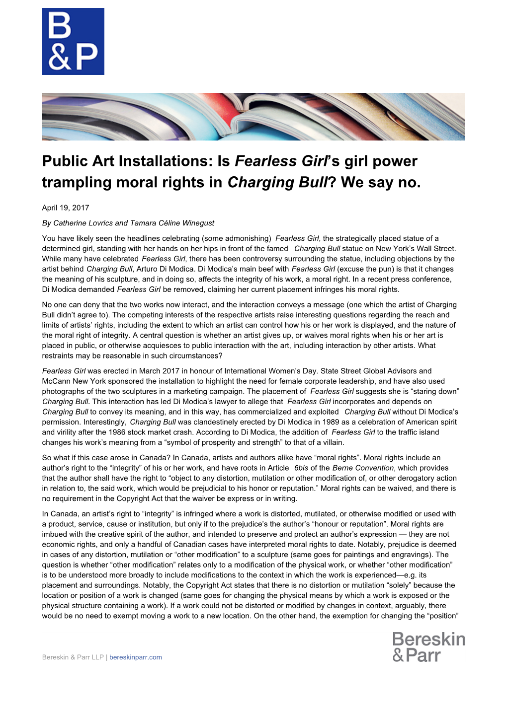 Is Fearless Girl's Girl Power Trampling Moral Rights in Charging Bull?