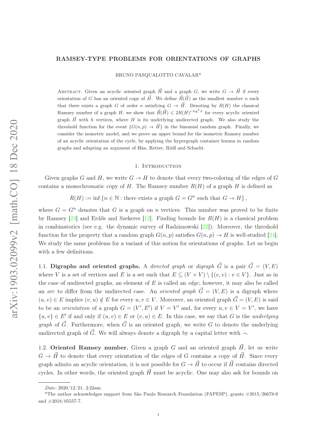 Arxiv:1903.02099V2 [Math.CO] 18 Dec 2020 1.2