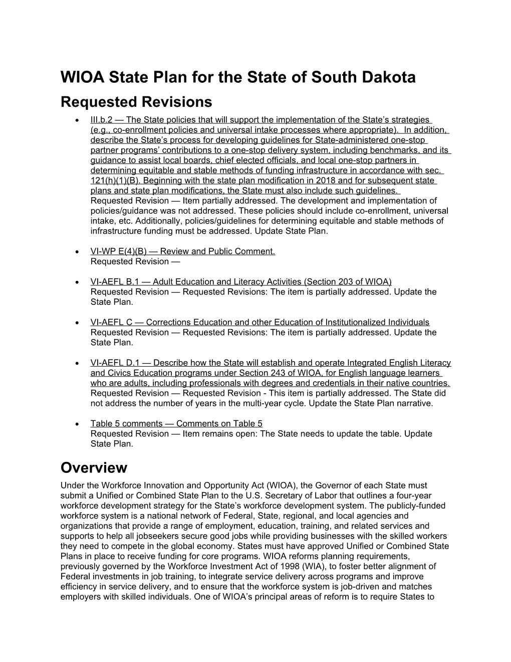 WIOA State Plan for the State of South Dakota