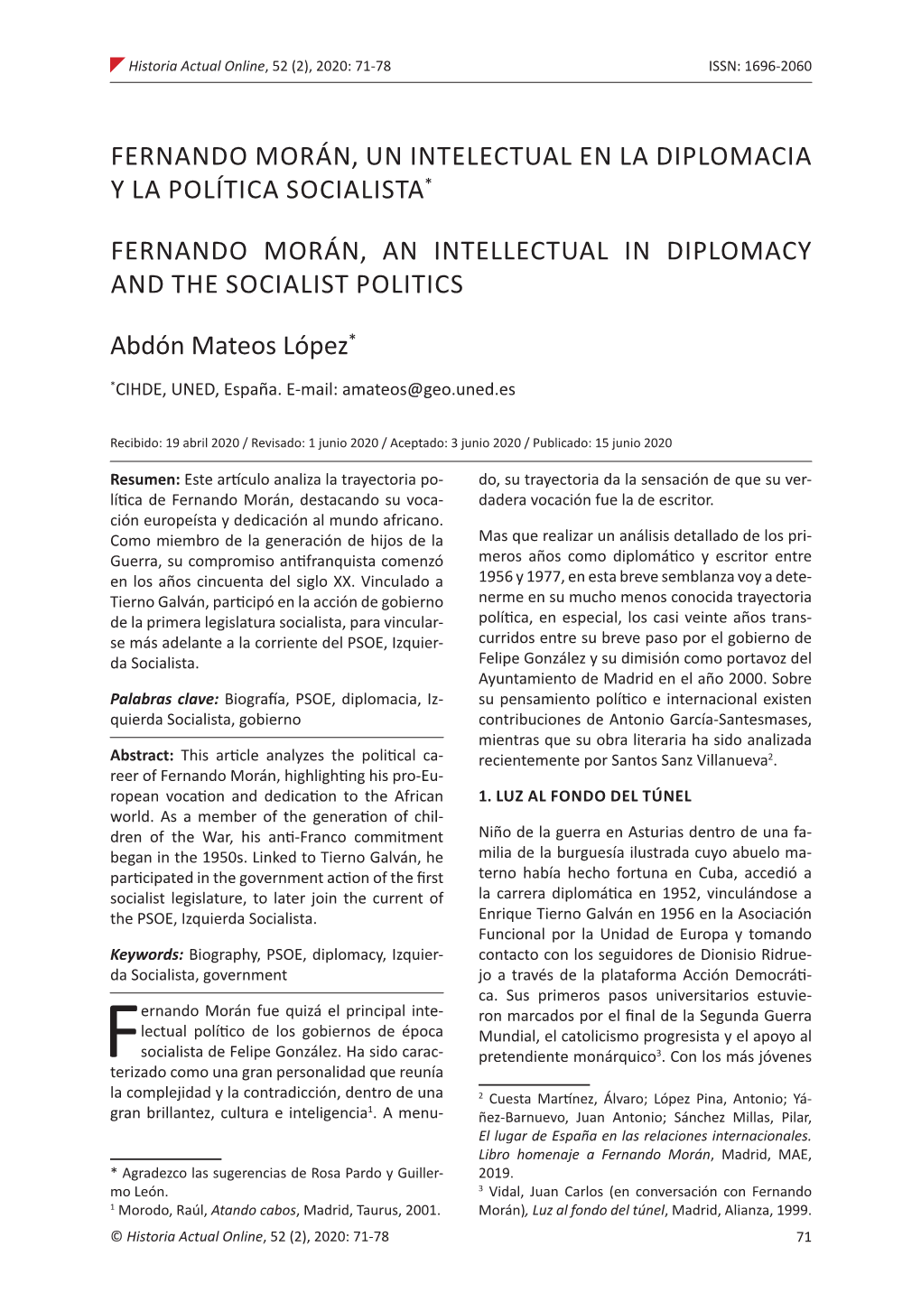 Fernando Morán, Un Intelectual En La Diplomacia Y La