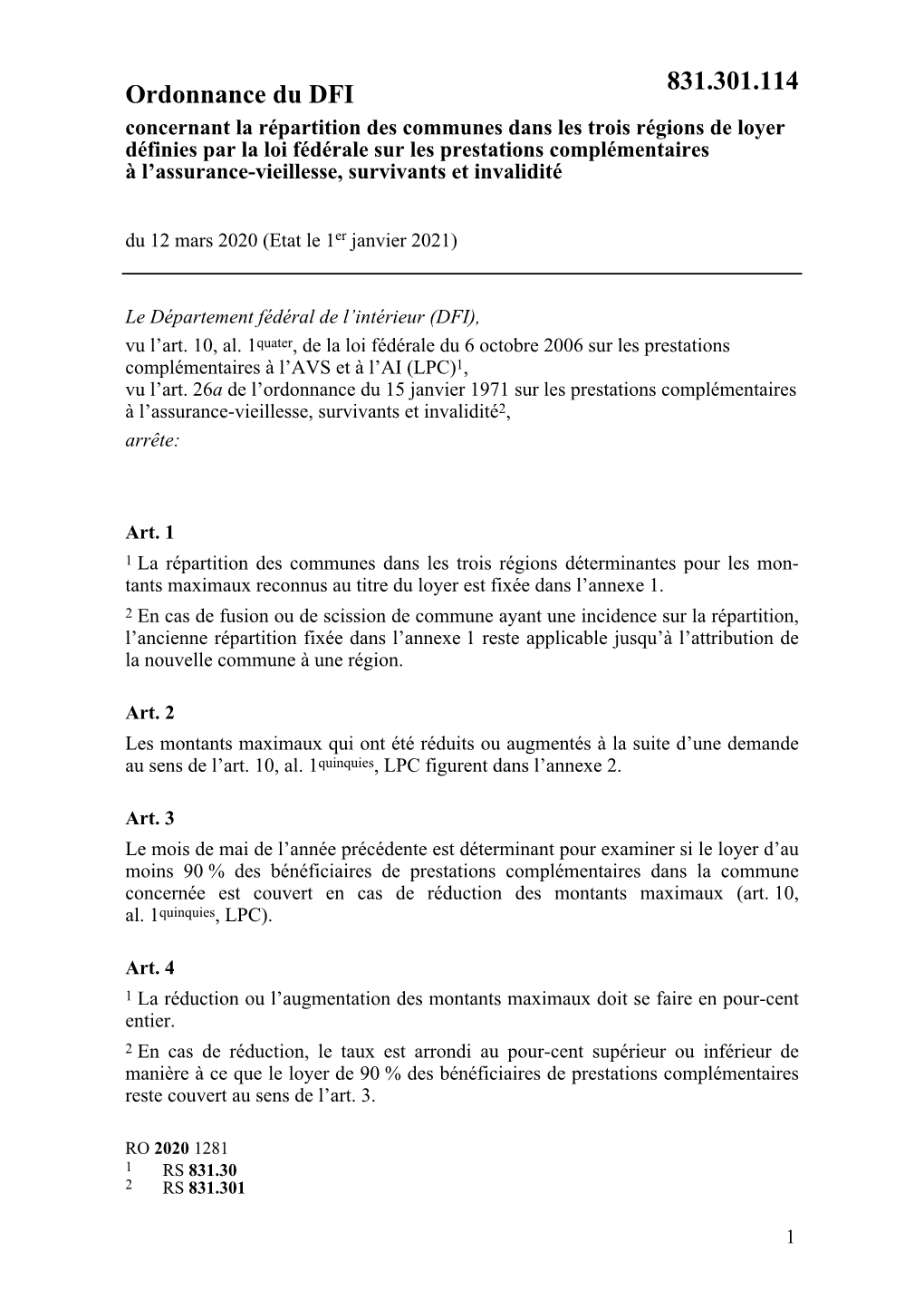 Ordonnance Du DFI 831.301.114