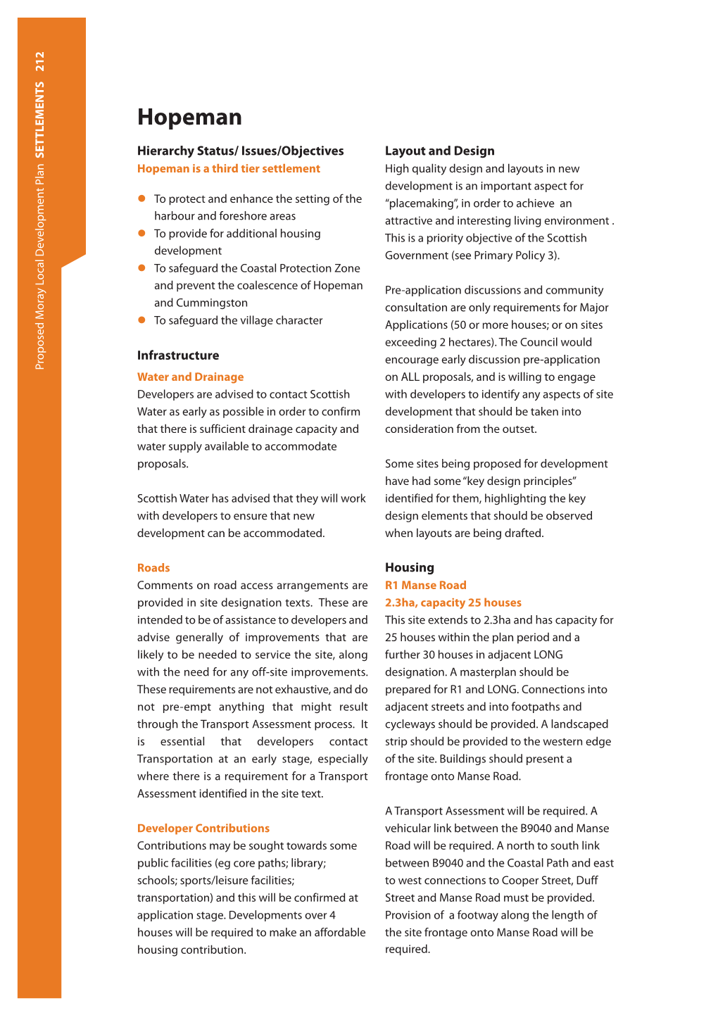 Hopeman Isathird Tiersettlement Hierarchy Status/ Issues/Objectives Hopeman Housing Contribution